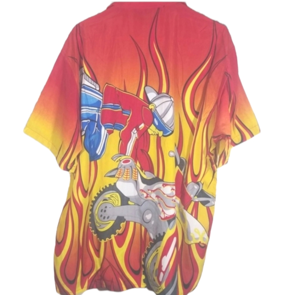 Sun & Moon Graphic Motorcycle Men Button Down Short Sleeves Shirt. Size L - Picture 2 of 9